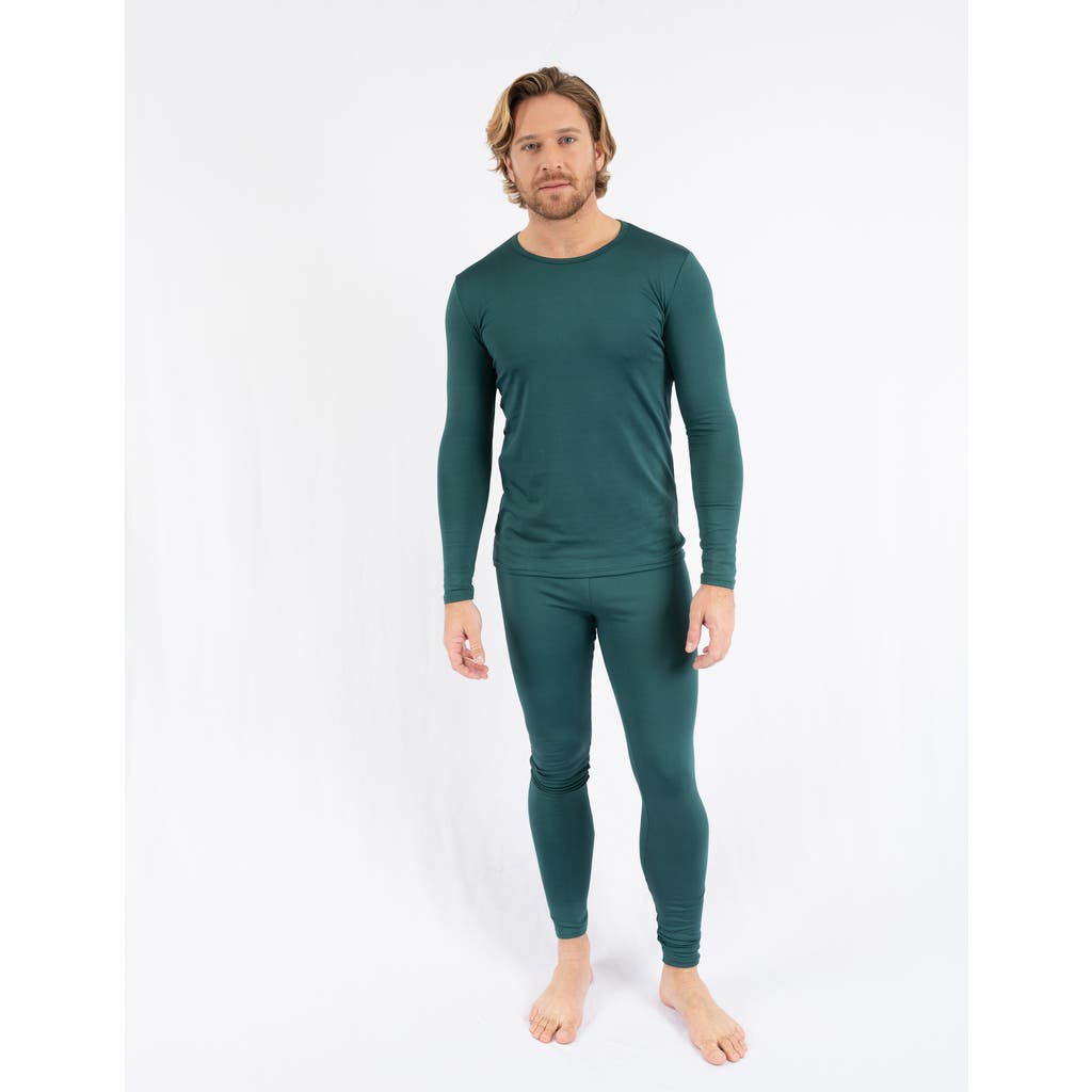 Leveret Solid Thermal Pajama Set In Green