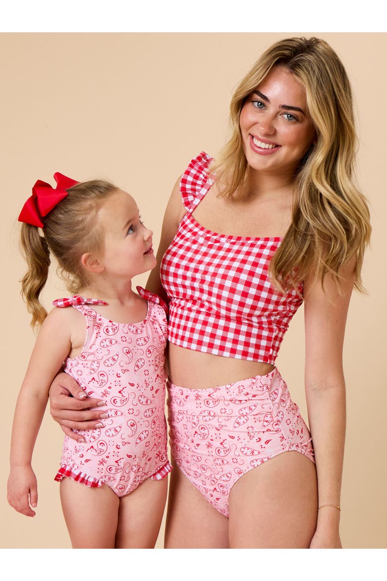Girls UPF50+ Tie Shoulder One Piece, Alternate, color, Pink Bandana