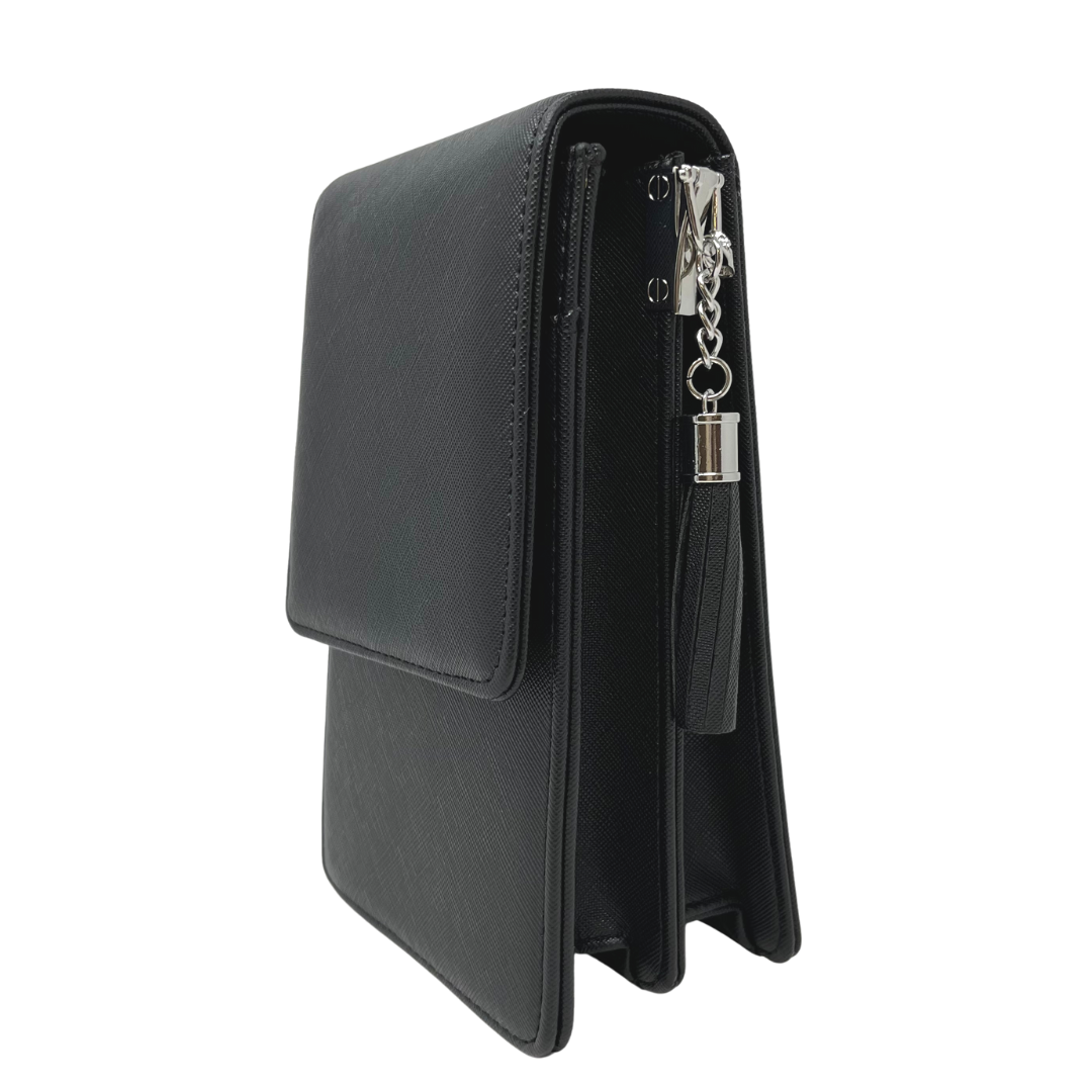 Youzey Vegan Saffiano Leather Crossbody Purse, Alternate, color, Black