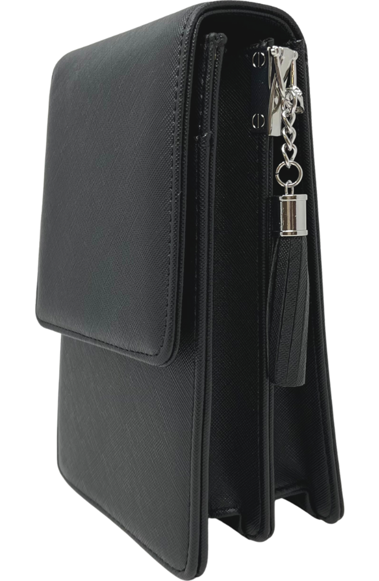 Youzey Vegan Saffiano Leather Crossbody Purse, Alternate, color, Black