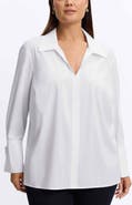 Foxcroft Carla Tie Cuff Cotton Blend Popover Top