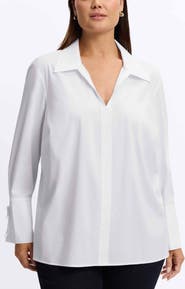 Foxcroft Carla Tie Cuff Cotton Blend Popover Top