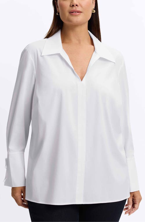 Foxcroft Carla Tie Cuff Cotton Blend Popover Top In White