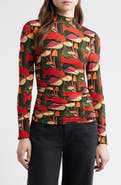 FARM Rio Wild Mushrooms Long Sleeve Mock Neck Jersey Top