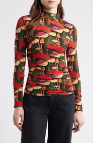 FARM Rio Wild Mushrooms Long Sleeve Mock Neck Jersey Top