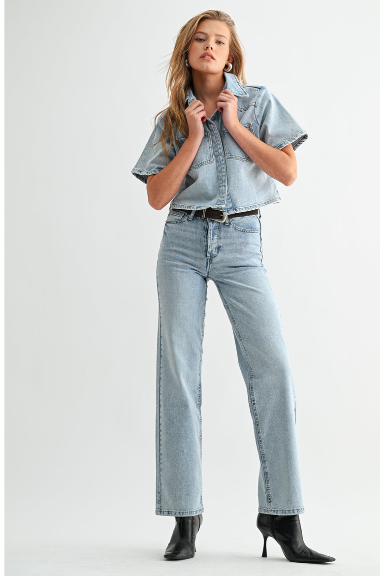 High Rise Hidden Waistband Straight Leg Jeans, Alternate, color, Light Blue
