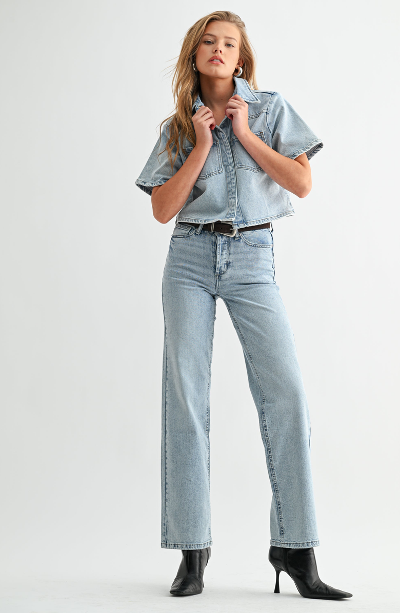 Jemina Denim High Rise Hidden Waistband Straight Leg Jeans, Alternate, color, Light Blue
