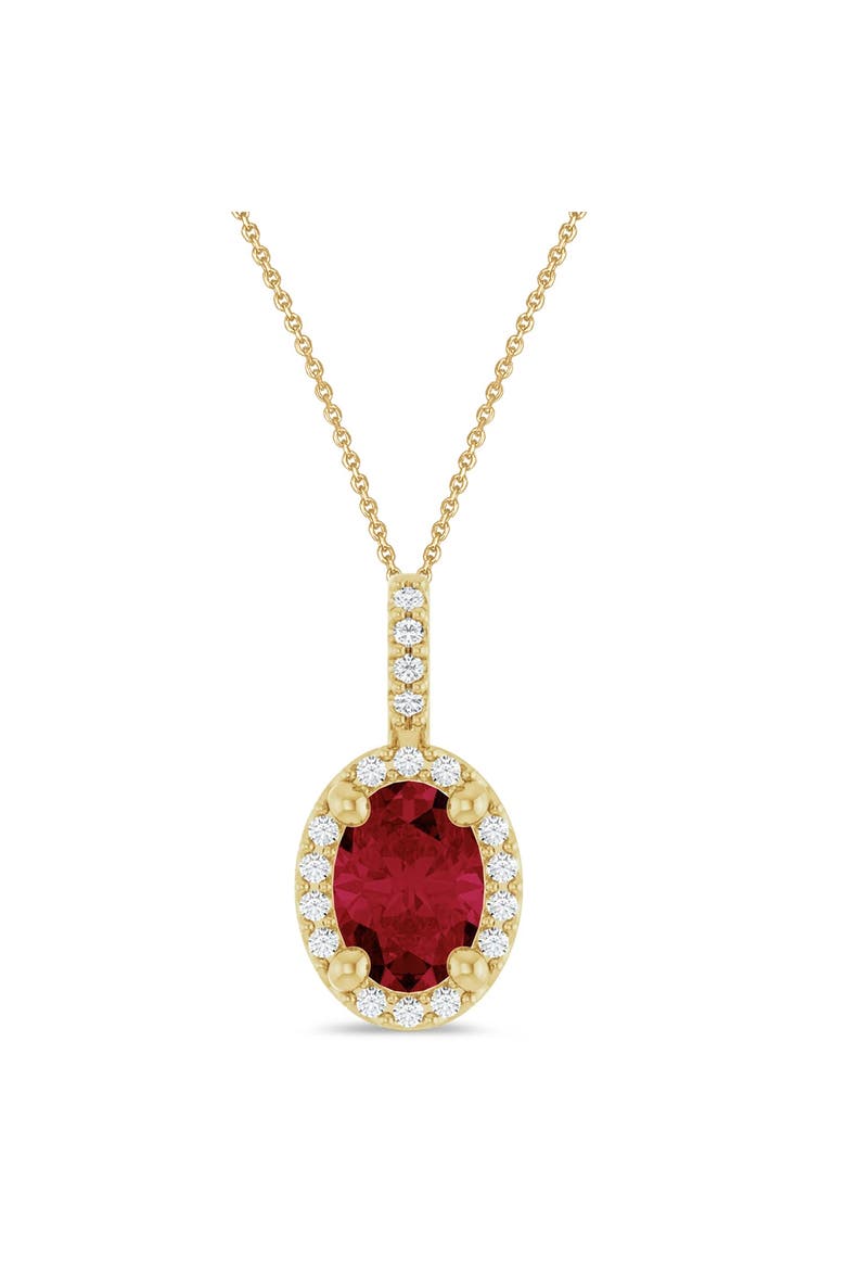 Oval Lab  Ruby & Diamond Halo Pendant Necklace 14K, Main, color, 1.08ct/Yellow Gold