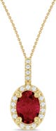ALLUREZ Oval Lab  Ruby & Diamond Halo Pendant Necklace 14K