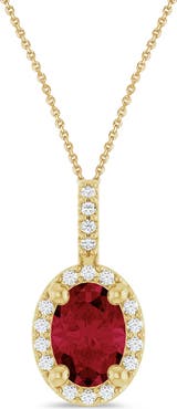 ALLUREZ Oval Lab  Ruby & Diamond Halo Pendant Necklace 14K