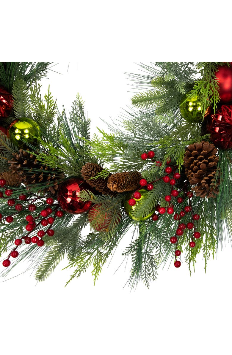 Northlight Real Touch Berries, Pinecones and Ornaments Artificial Christmas Wreath - 36" - Unlit, Alternate, color, Green