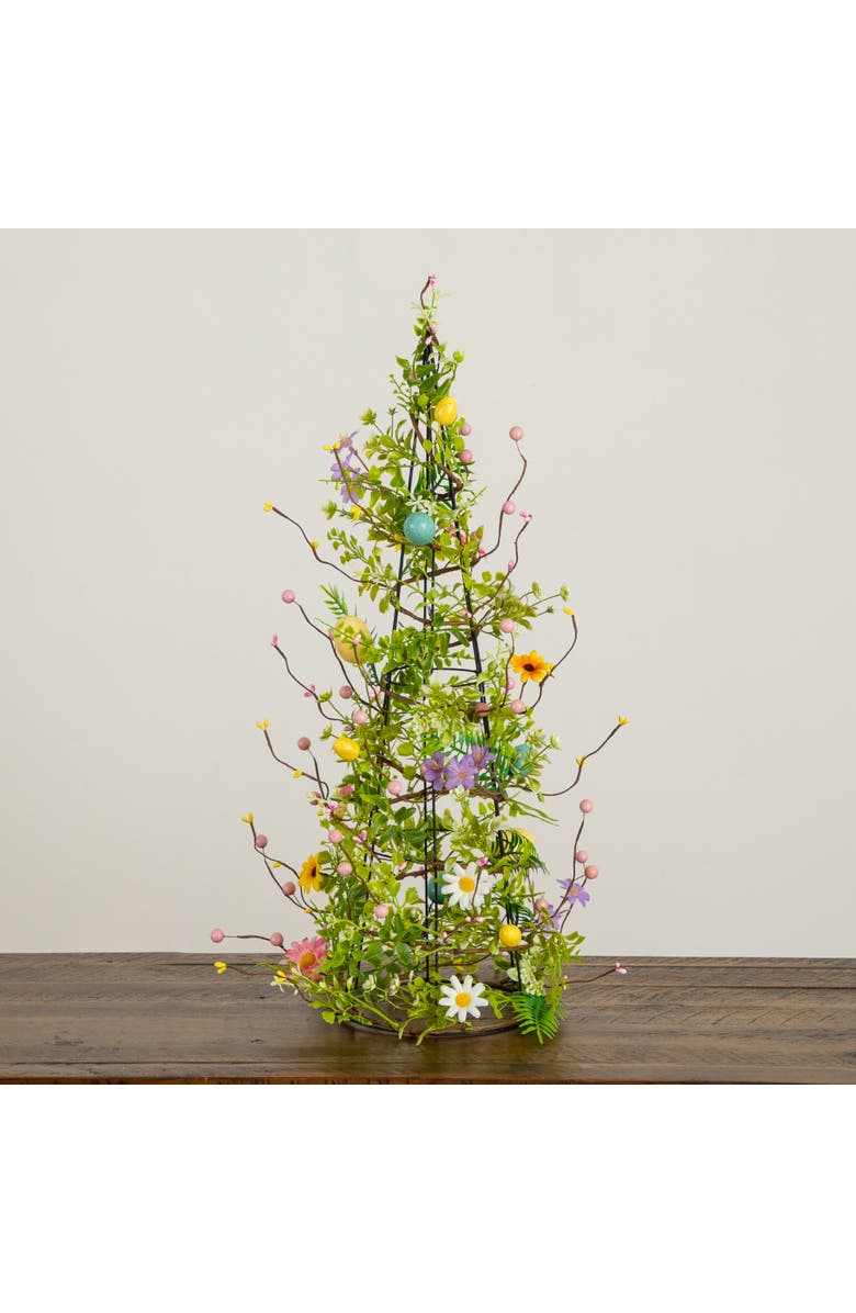 NEARLY NATURAL 24-in Artificial Easter Cone Tree with Wild Flowers and Mini Eggs, Alternate, color, 