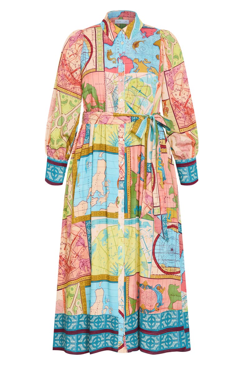 Paulo Map Print Long Sleeve Shirtdress, Alternate, color, WANDERLUST
