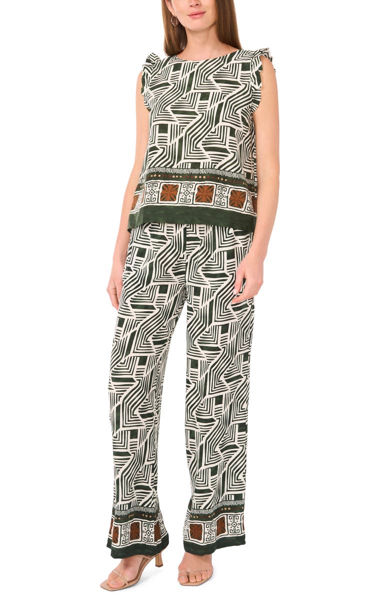 Halogen<sup>®</sup> Print Tie Waist Wide Leg Pants, Alternate, color, Winter Moss Green Border