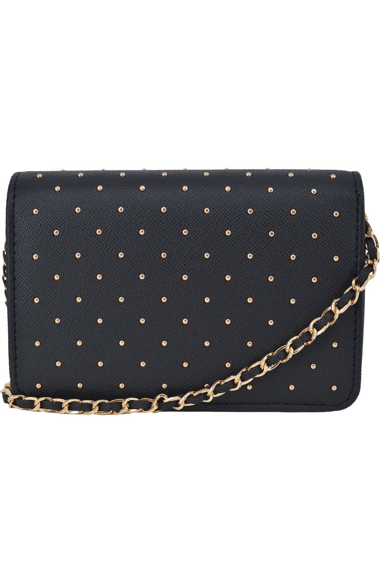 bebe Sagan Studded Crossbody Bag, Alternate, color, Black