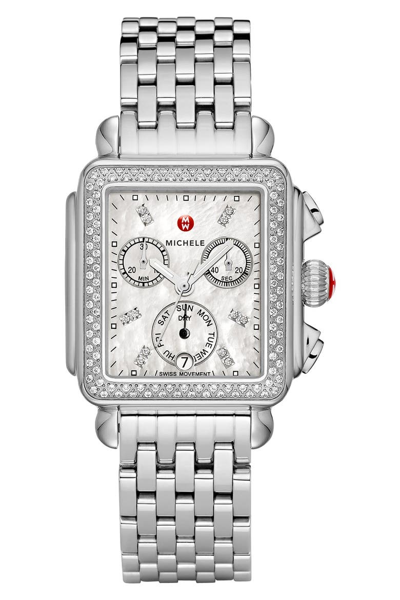 Deco Diamond Diamond Dial Watch Head, 33mm x 35mm, Alternate, color, SILVER