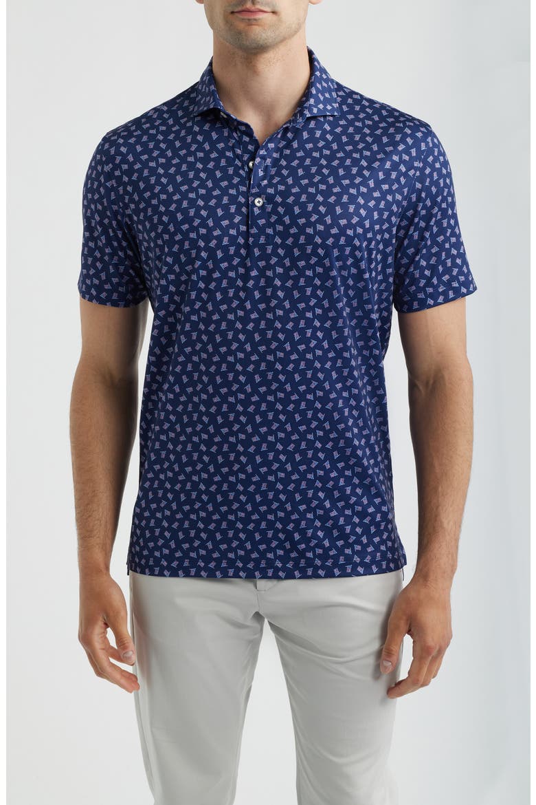 USA Flag Print Performance Jersey Polo, Main, color, NAVY