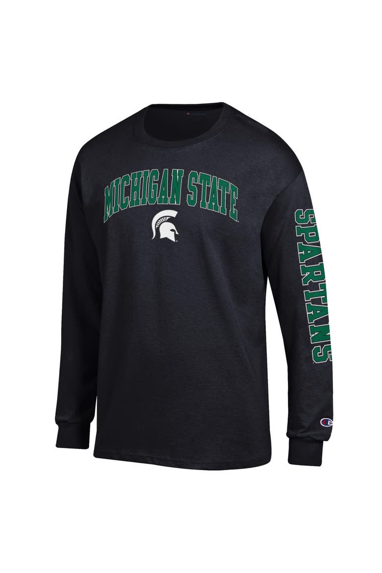 Men's Champion  Black Michigan State Spartans Arch Over Logo 2-Hit Long Sleeve T-Shirt, Alternate, color, Black