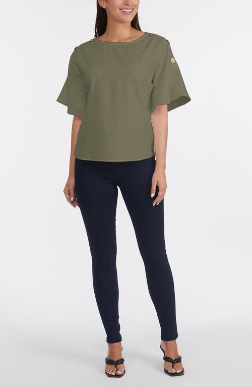 Shop Ellen Tracy Round Neck Button Detail Linen Blend Top In Light Olive