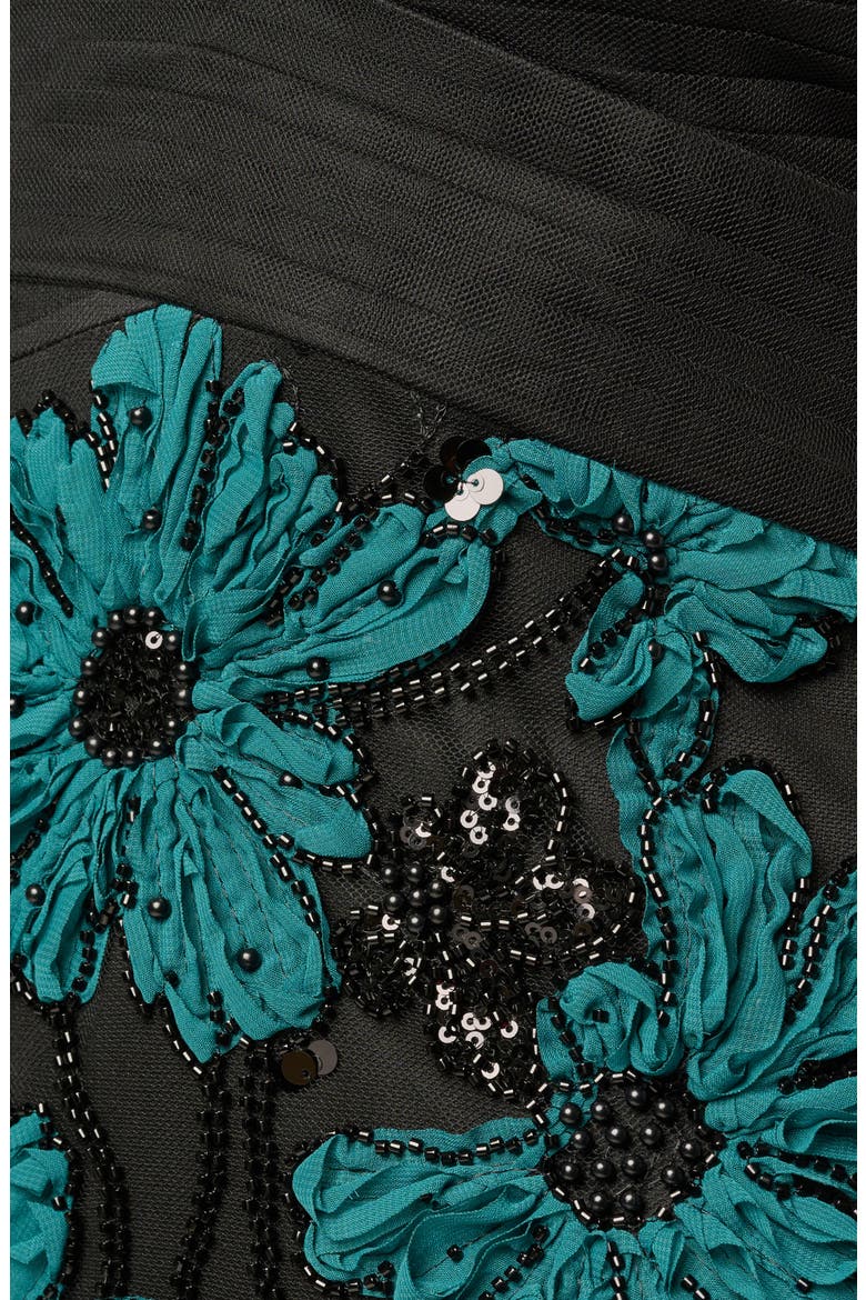 Floral Embroidered Sleeveless Gown, Alternate, color, BLACK/ EMERALD