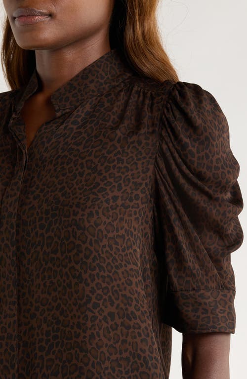 Frame The Leopard Gillian Puff Sleeve Silk Top In Brown