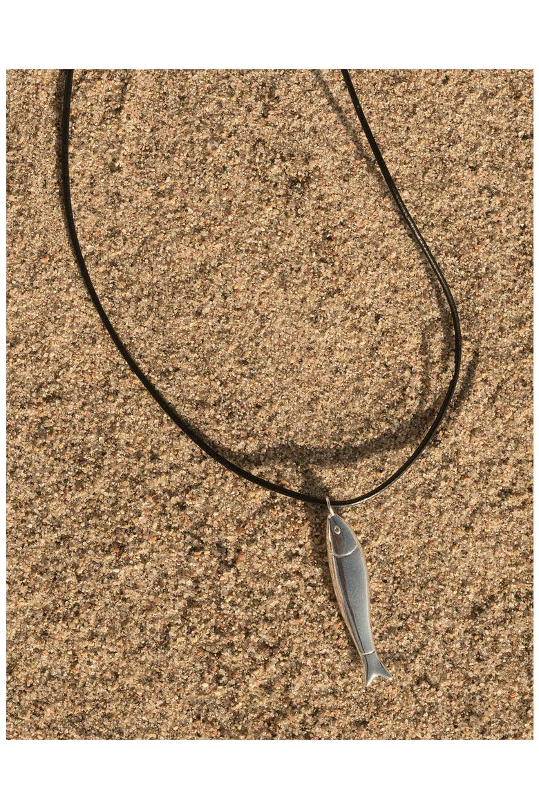Fish Pendant Cord Necklace, Alternate, color, WARM SILVER