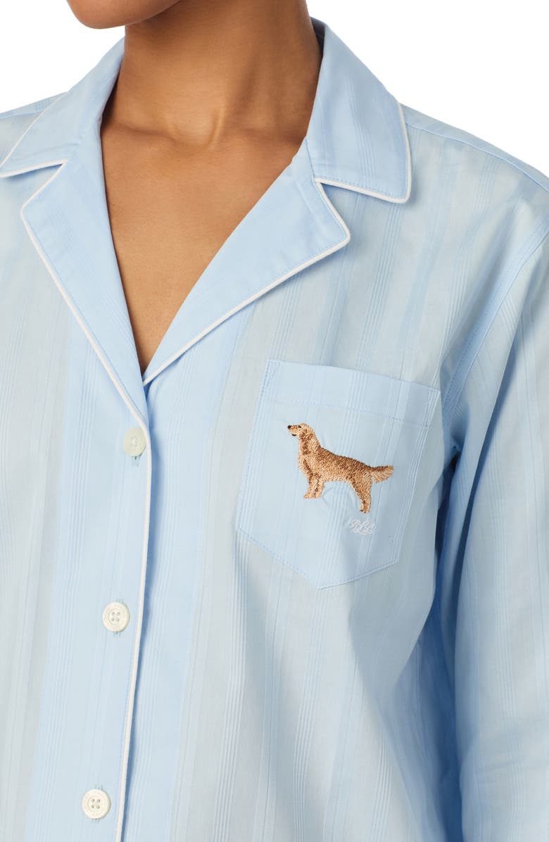 Lauren Ralph Lauren Stripe Cotton Jacquard Pajamas, Alternate, color, Light Blue Stripe
