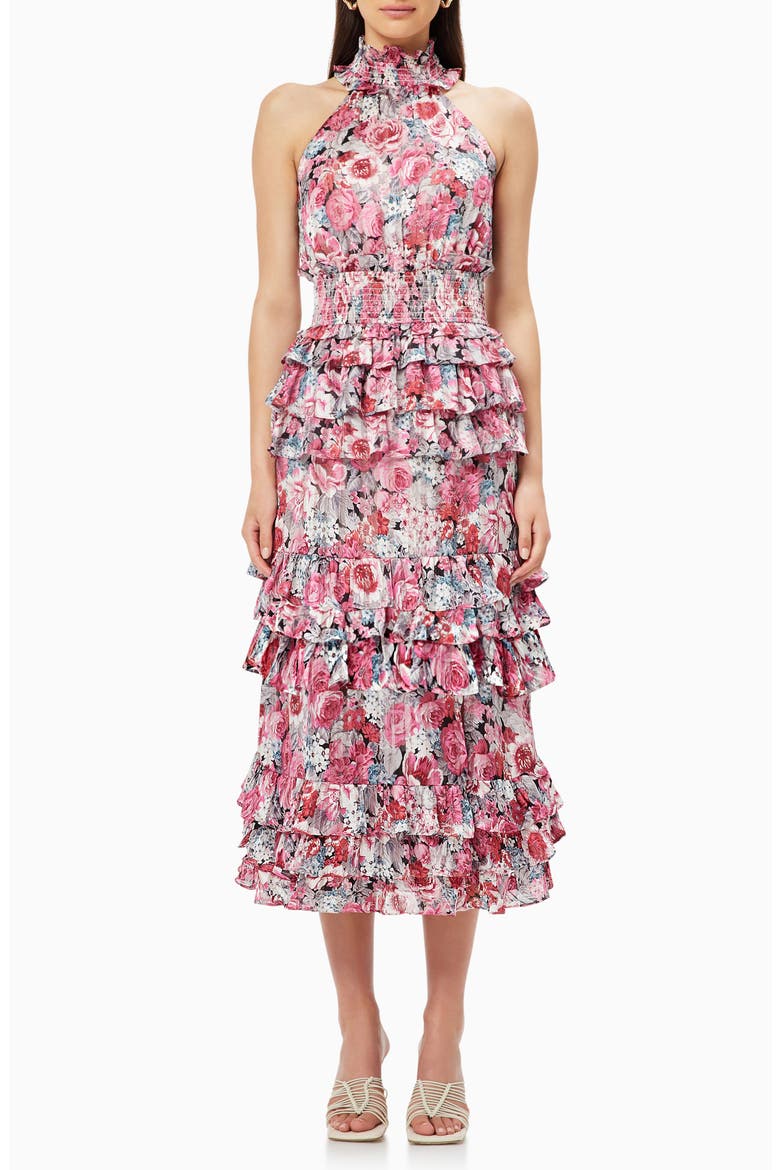 georgette cocktail dress Ralph Lauren Floral Ruffle-Trim Georgette Halter Gown