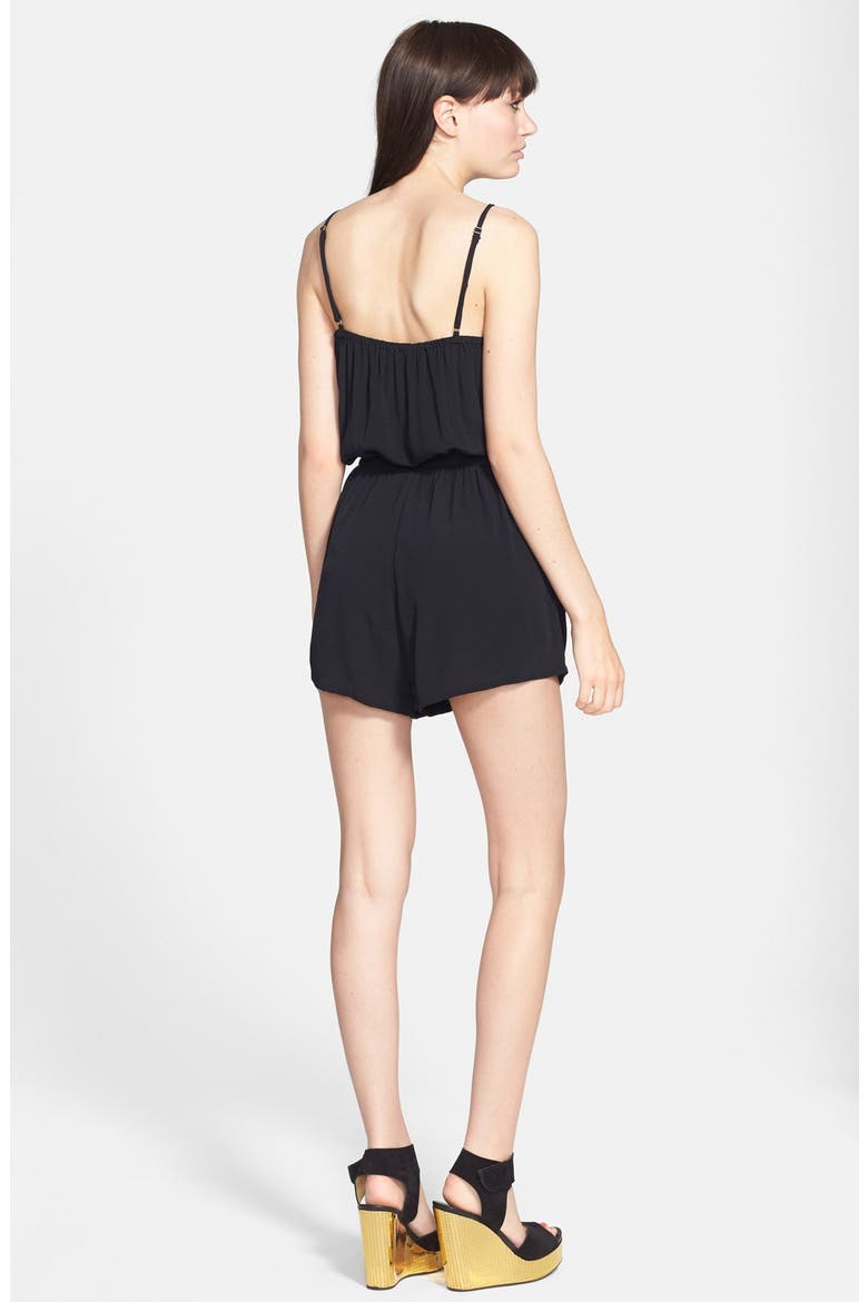 'See the World' Crepe Romper, Alternate, color, BLACK
