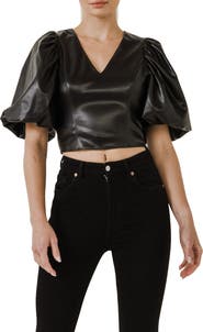 Endless Rose Puff Sleeve Faux Leather Top
