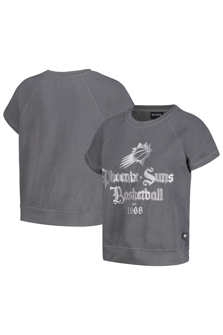 Women's The Wild Collective Gray Phoenix Suns Embroidered Fleece Raglan Short Sleeve Pullover Sweatshirt, Main, color, Gray