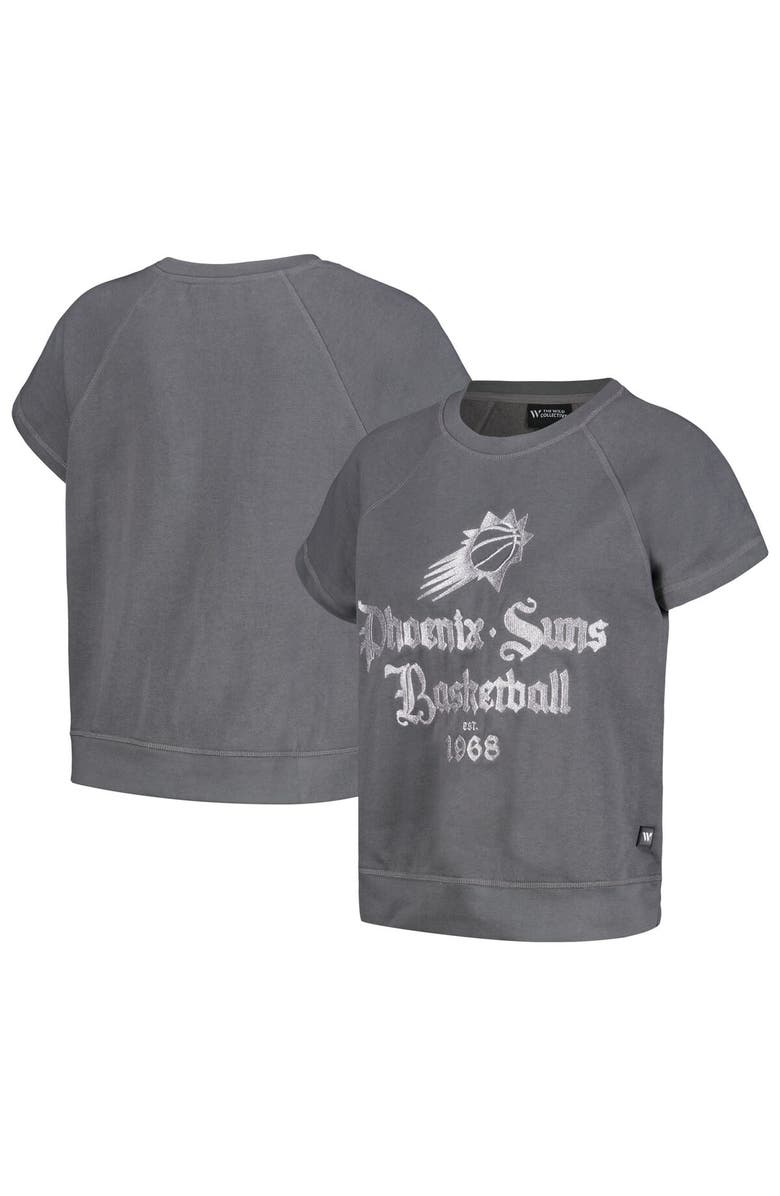 THE WILD COLLECTIVE Women's The Wild Collective Gray Phoenix Suns Embroidered Fleece Raglan Short Sleeve Pullover Sweatshirt, Main, color, Gray