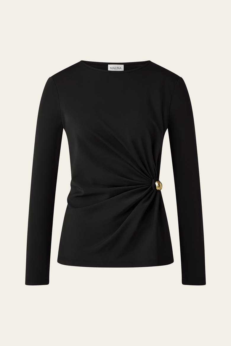 Mailey  Jersey Brooch Long Sleeve Top, Main, color, Black