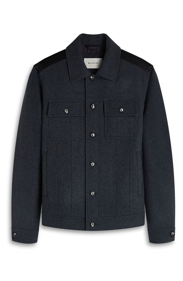 Bugatchi Hybrid Melton & Wool Trucker Jacket, Alternate, color, Anthracite