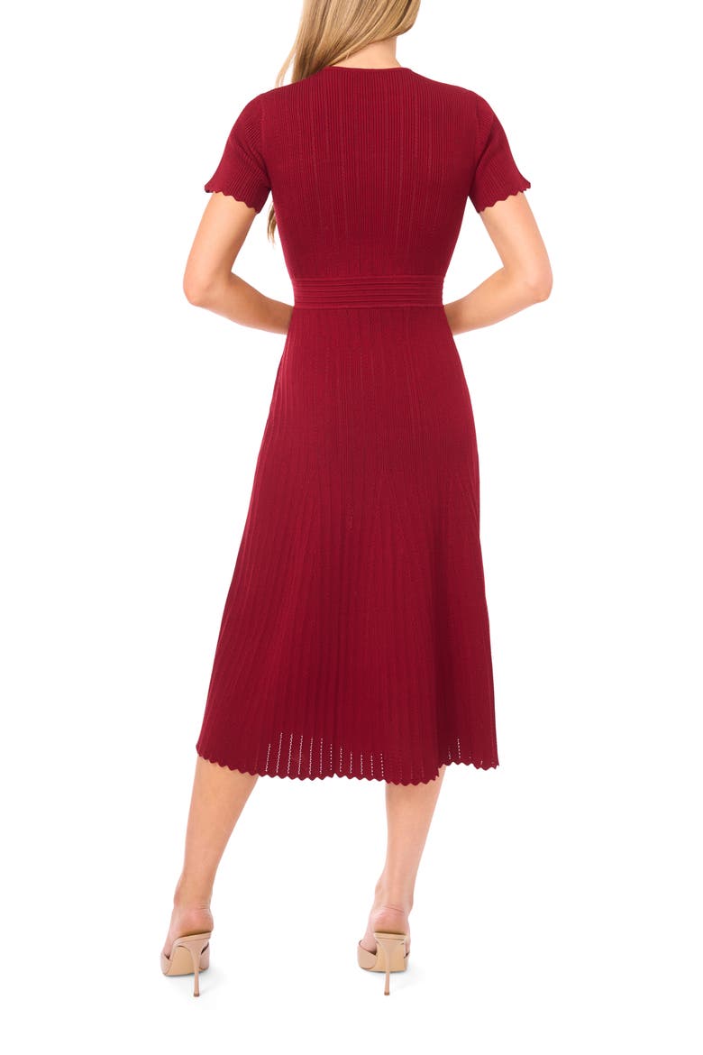 Pointelle Short Sleeve Midi Dress, Alternate, color, CANDY HEART