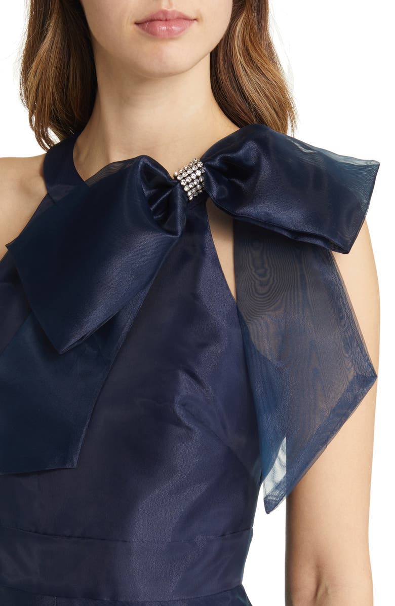 Eliza J Bow Detail One-Shoulder Taffeta Jumpsuit, Alternate, color, 