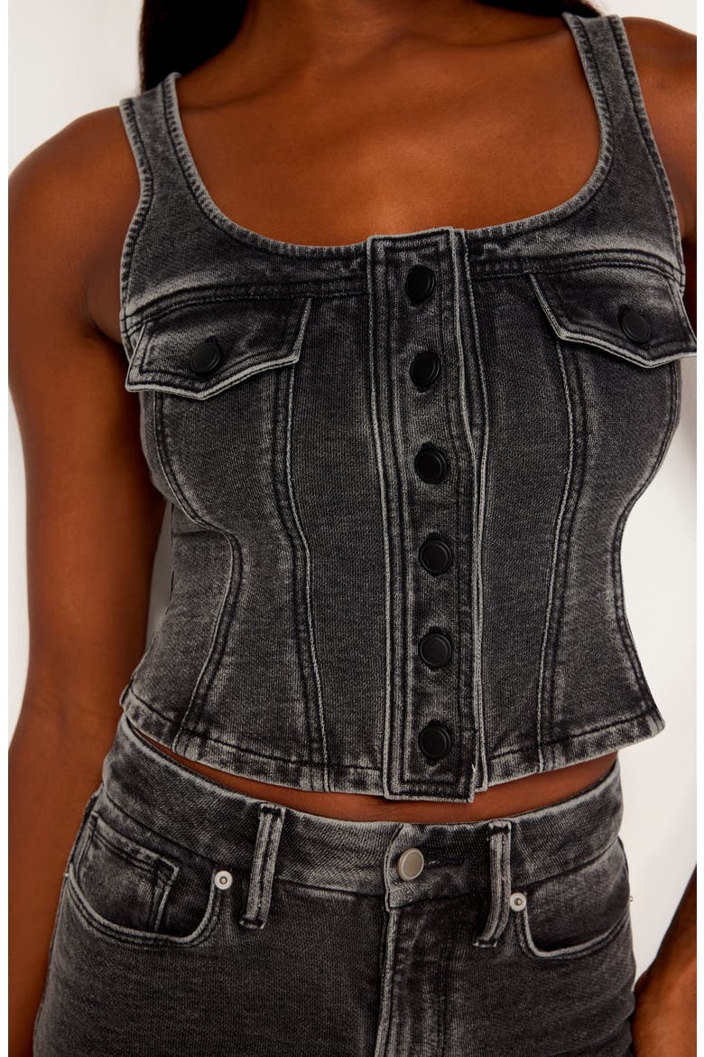 Jeanius Square Neck Cotton French Terry Corset Top, Alternate, color, BLACK322