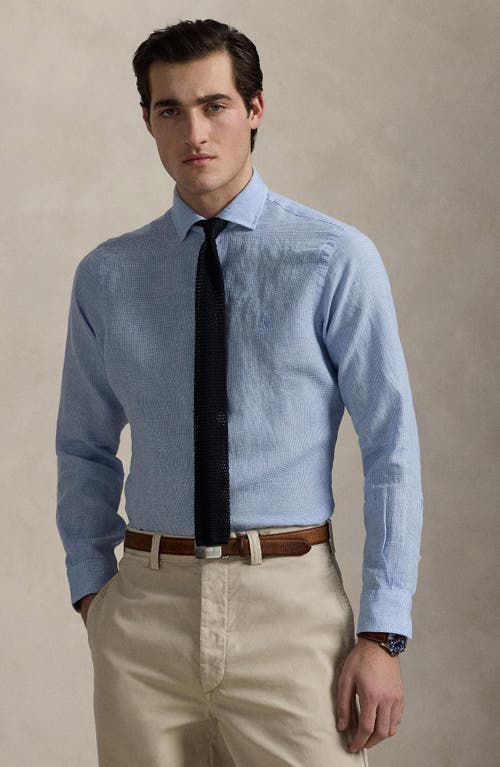 Polo Ralph Lauren Classic Fit Houndstooth Linen Button-up Shirt In Blue