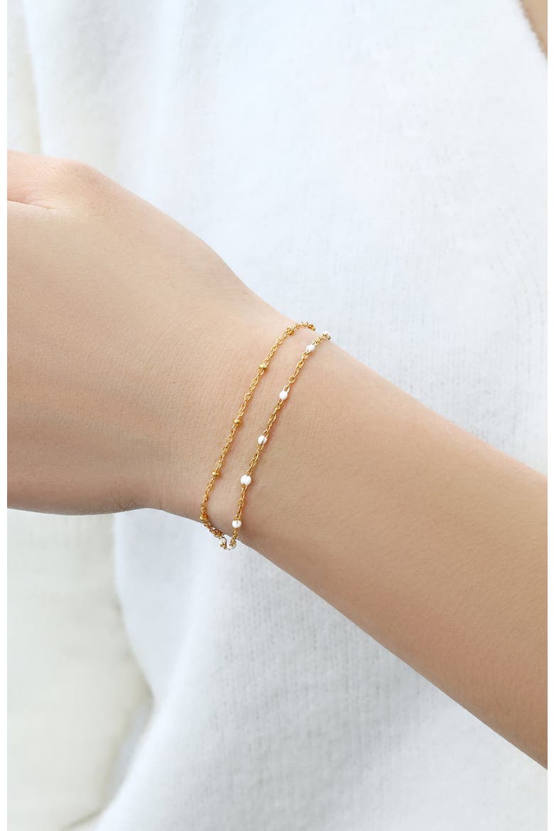 Dainty Double Chain Beaded Bracelet, Alternate, color, Gold