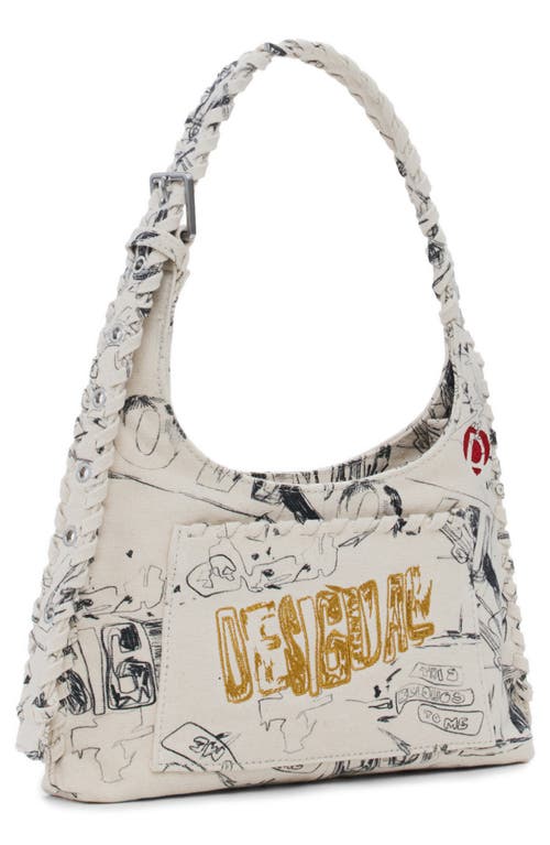 Desigual Lettering Print Shoulder Bag In Sand