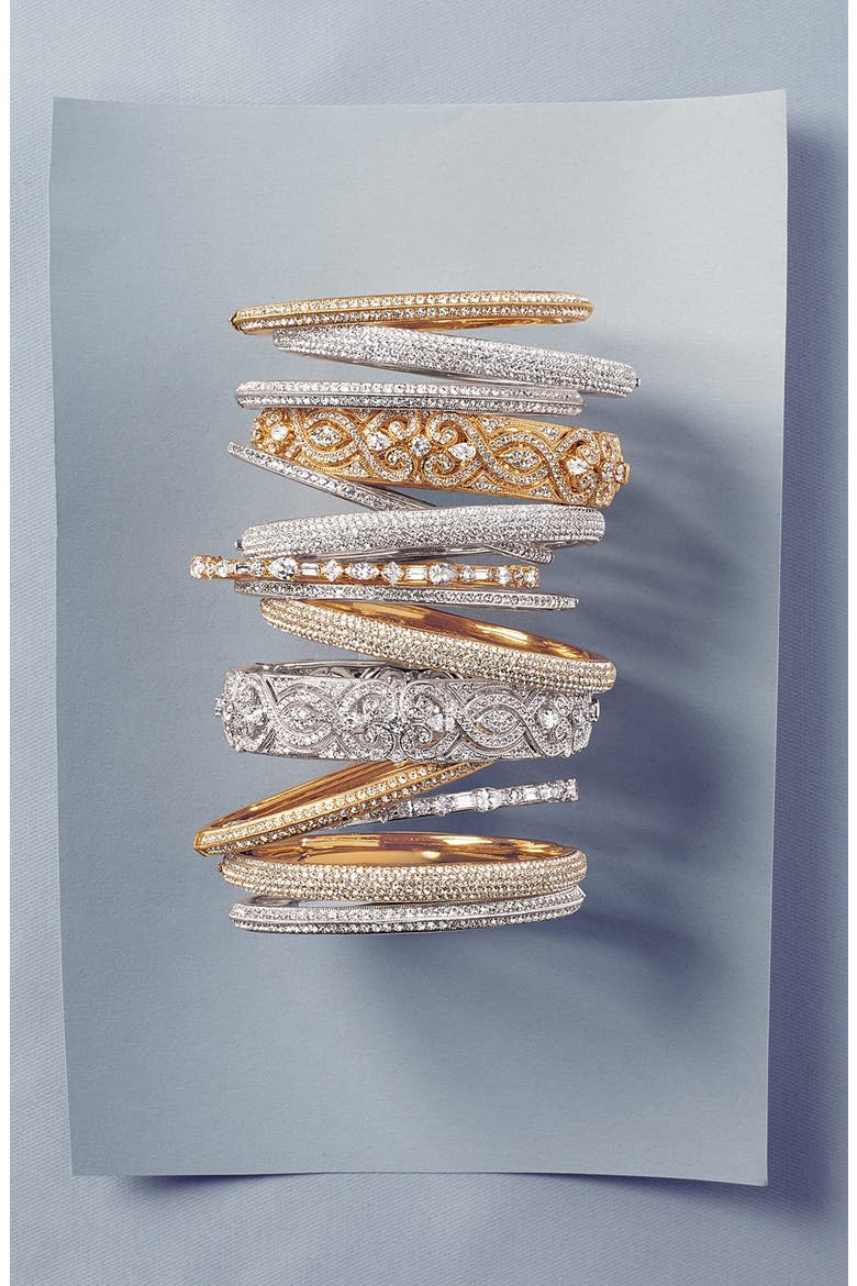 Crystal Scroll Bangle, Alternate, color, RHODIUM