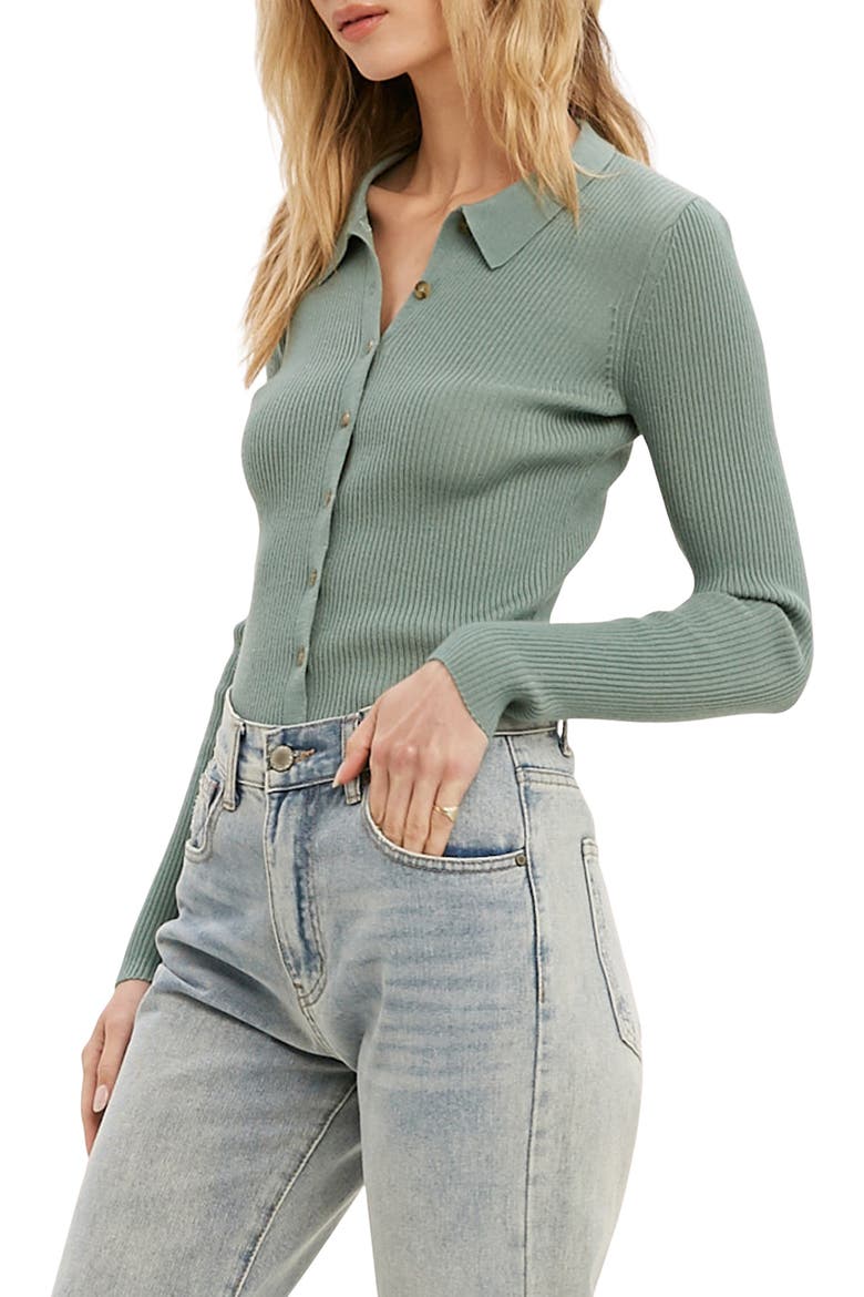 Rib Knit Button-Up Shirt, Alternate, color, PISTACHIO