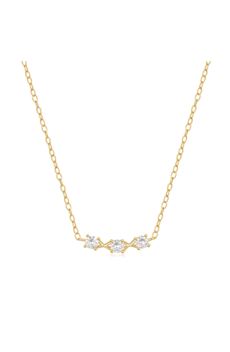 Hollywood Sensation Adora Delicate Necklace with Three Round Cut Cubic Zirconia Stones, Main, color, Gold