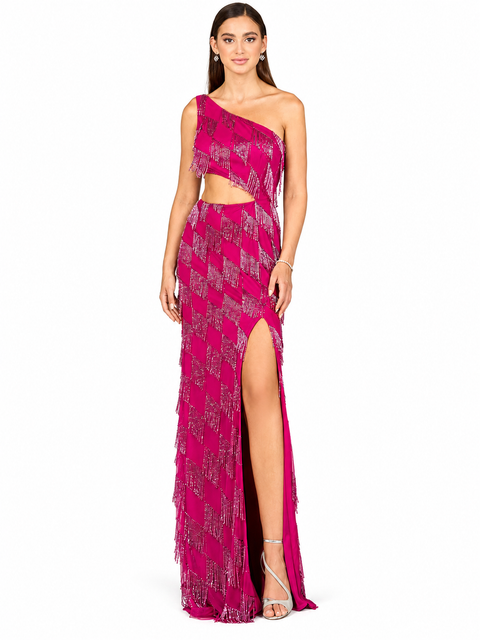 One Shoulder Fringe Gown