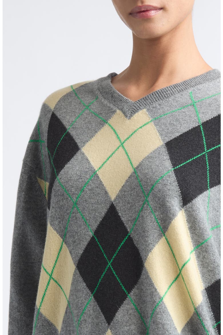 The Academy Argyle Cashmere Sweater, Alternate, color, GREY/ YELLOW