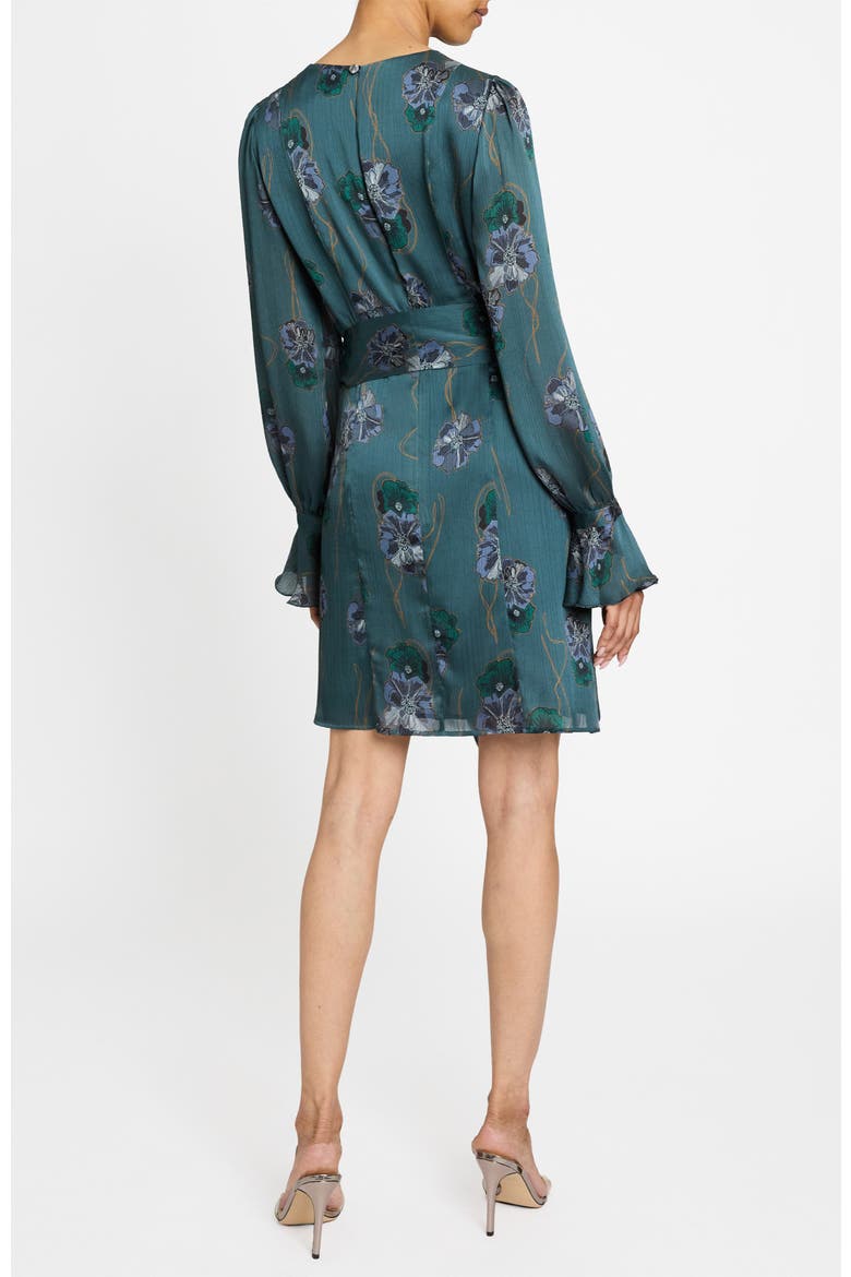 Dahlia Long Sleeve Dress in Printed Crepe Georgette, Alternate, color, STEEL TEAL