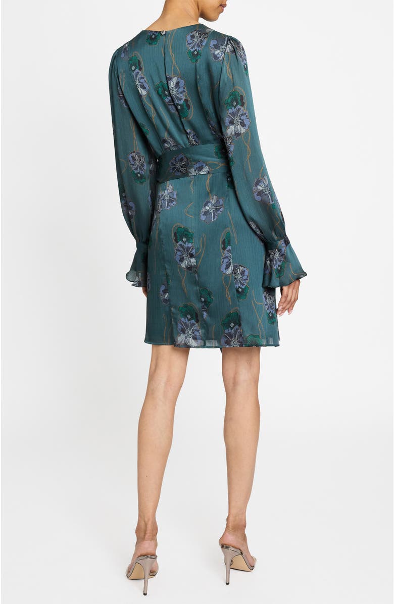Santorelli Dahlia Long Sleeve Dress in Printed Crepe Georgette, Alternate, color, Steel Teal