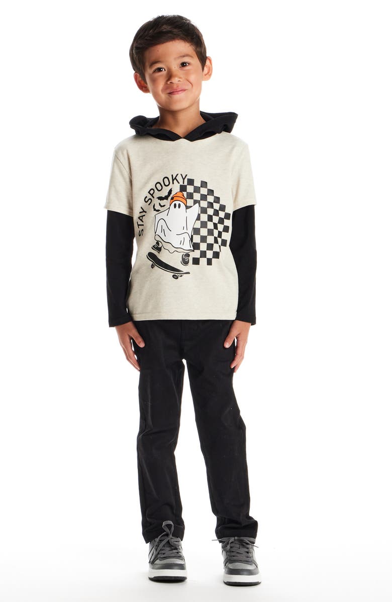 Andy & Evan Kids' Spooky Hooded Stretch Cotton Graphic T-Shirt, Alternate, color, Black