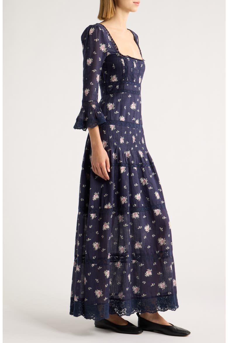 Ivelle Lace Trim Long Sleeve Maxi Dress, Alternate, color, INK WASH