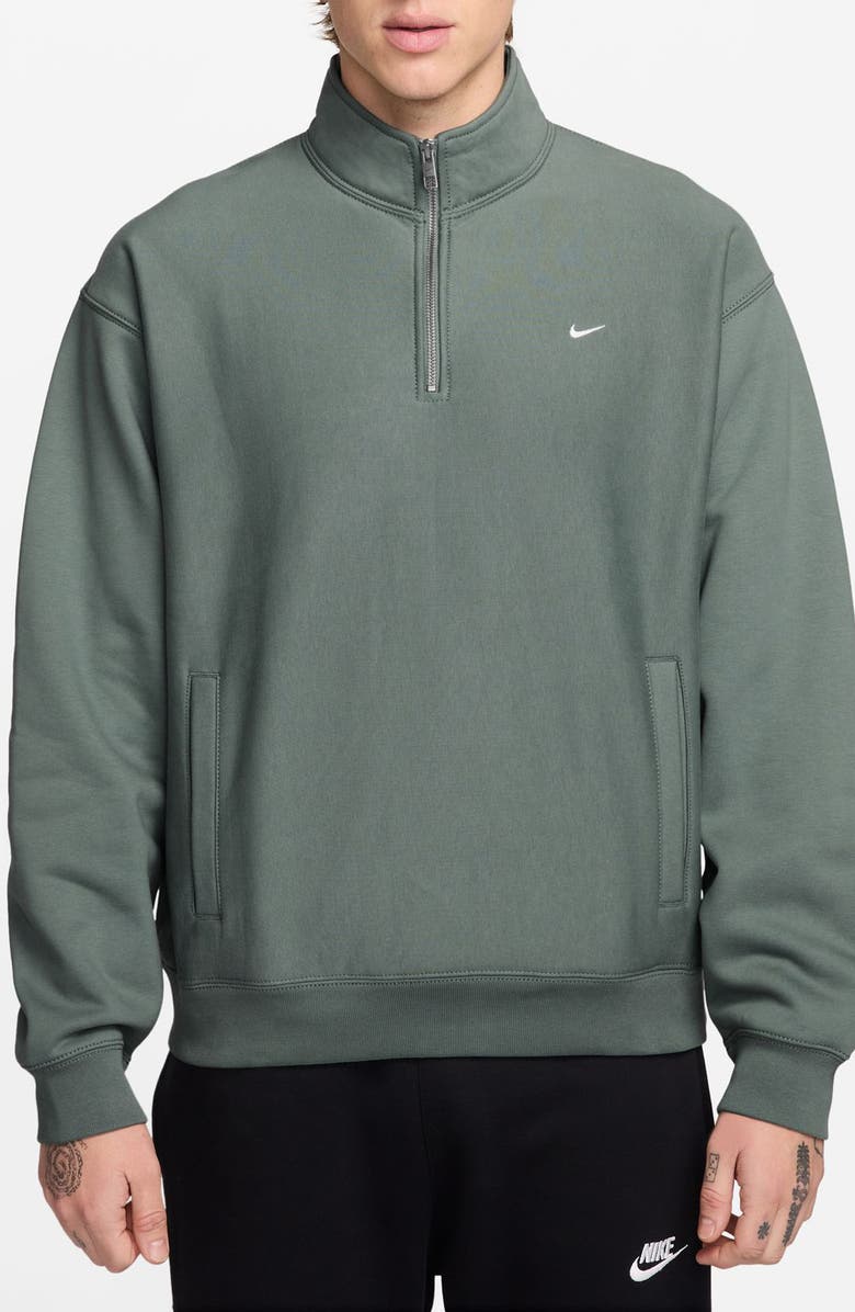 Nike Solo Swoosh Fleece Quarter Zip Pullover, Main, color, Clay Green/ White